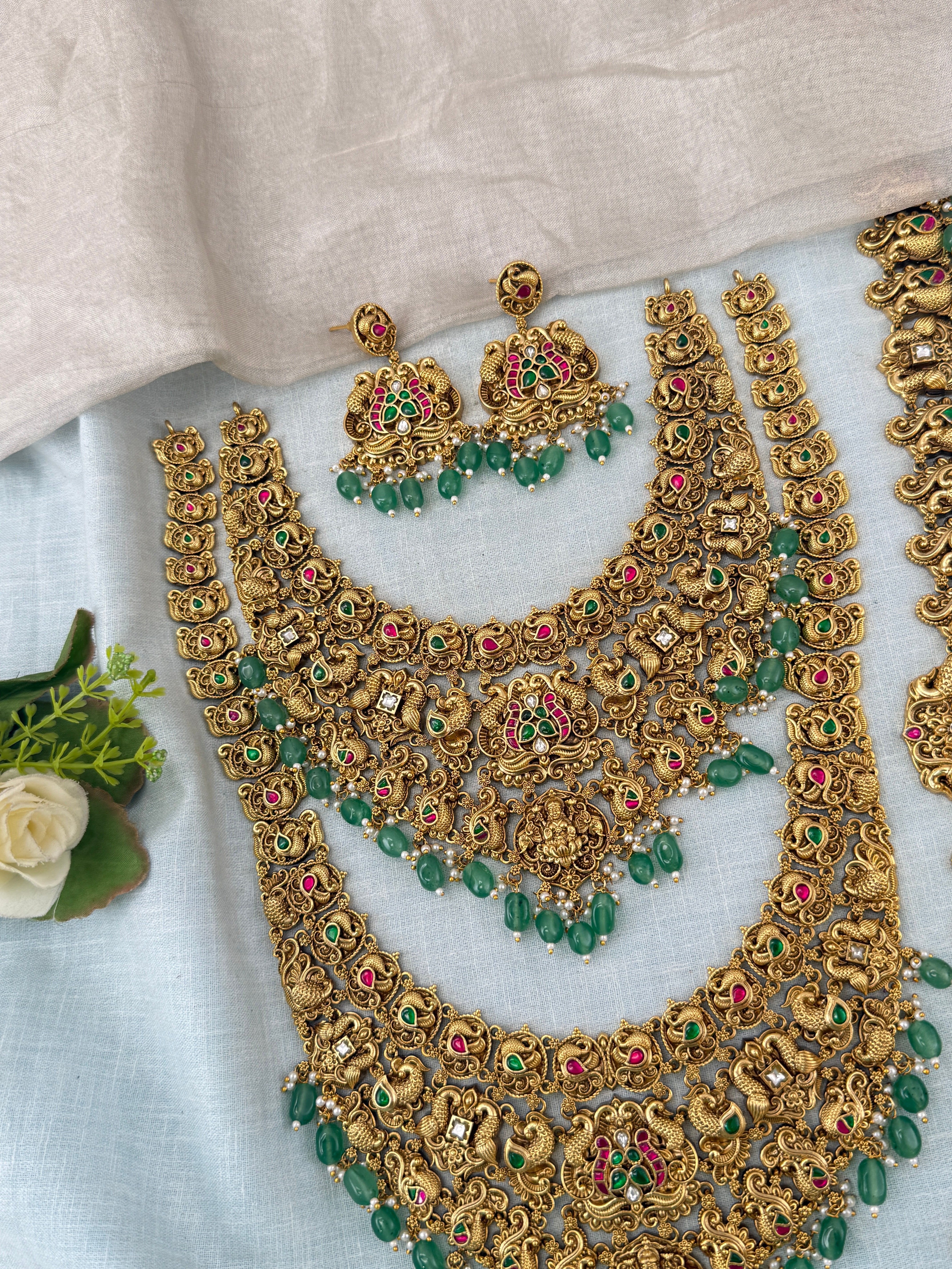 Antique Grand Gaja Lakshmi Jadau Full Bridal Necklace Set | 205