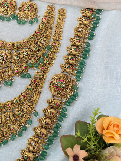 Antique Grand Gaja Lakshmi Jadau Full Bridal Necklace Set | 205