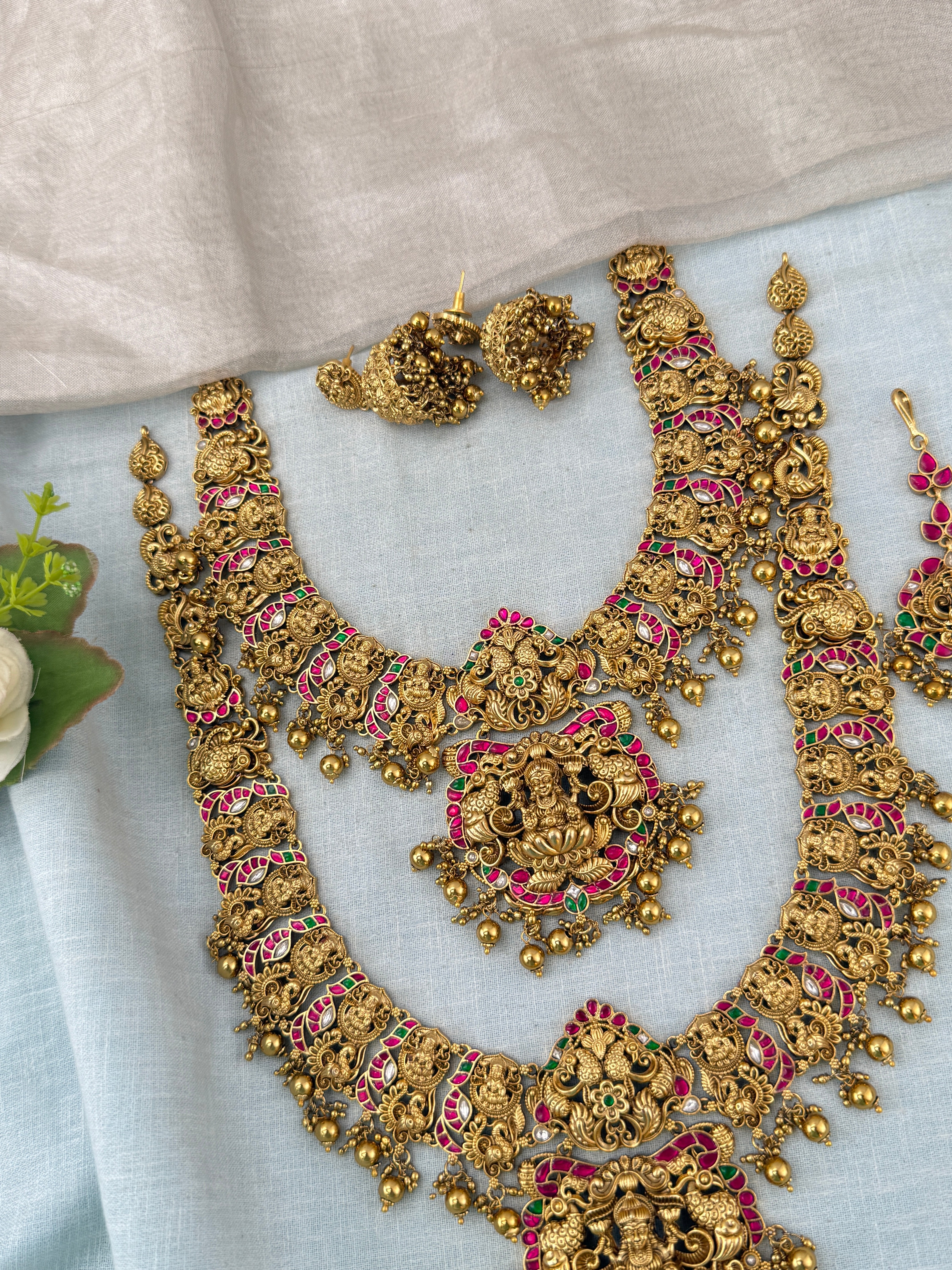 Antique Grand Jadau Lakshmi Peacock Full Bridal Necklace Set | 214
