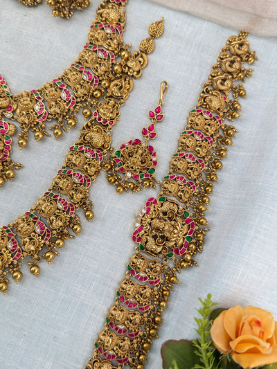 Antique Grand Jadau Lakshmi Peacock Full Bridal Necklace Set | 214