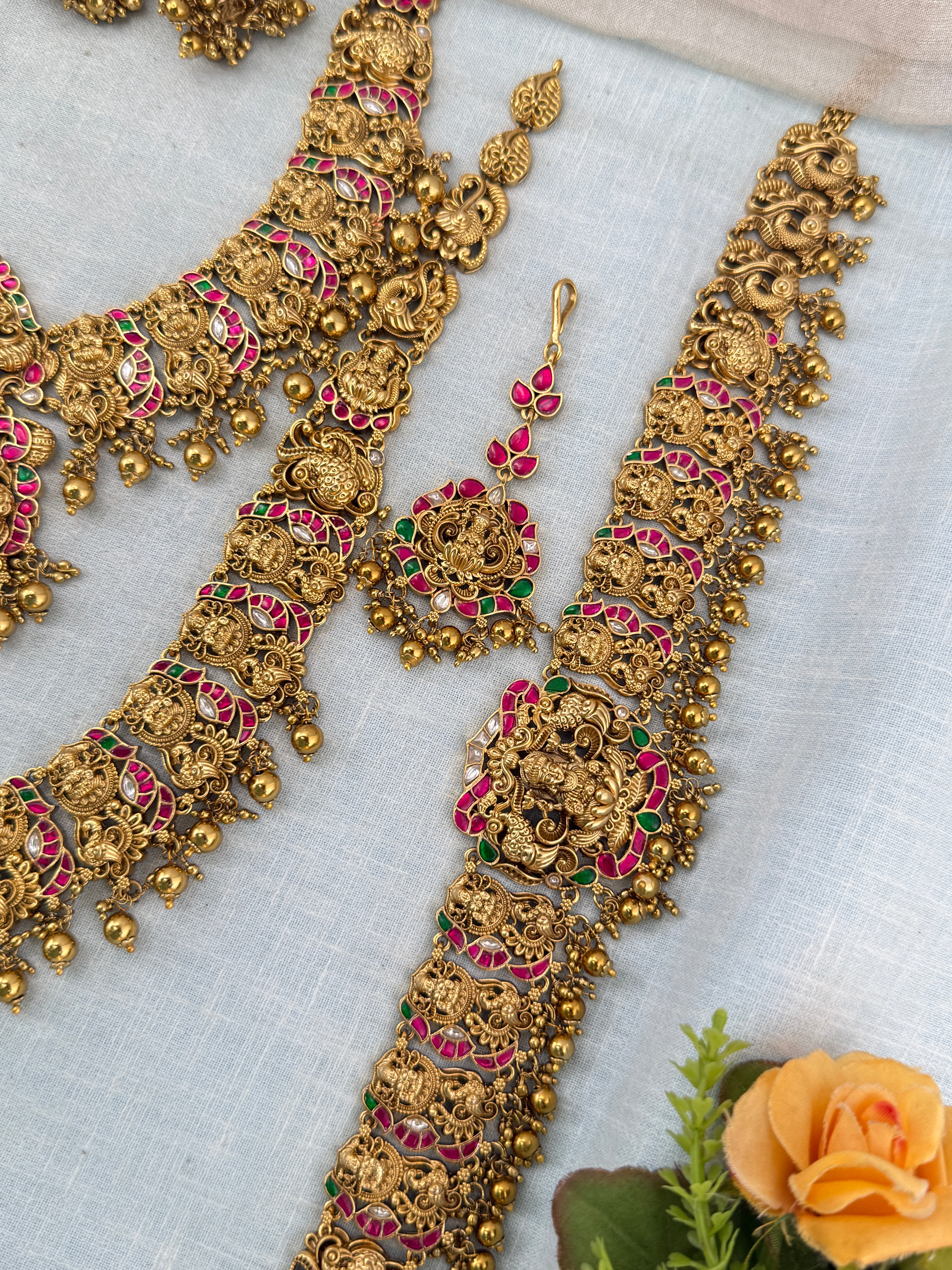Antique Grand Jadau Lakshmi Peacock Full Bridal Necklace Set | 214