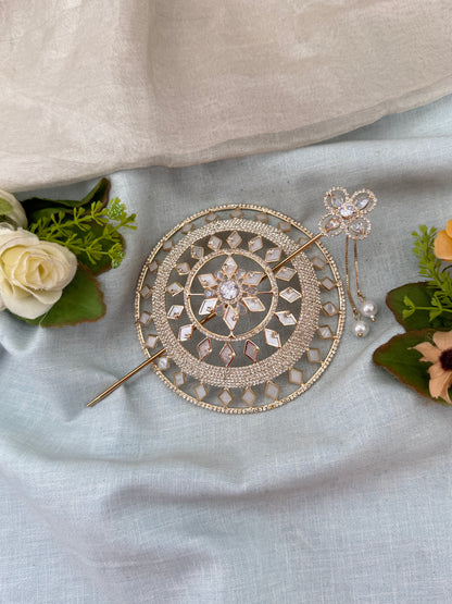 Hair bun, hair juda, hair jewellery, hair bun cage, kundan hair tie,