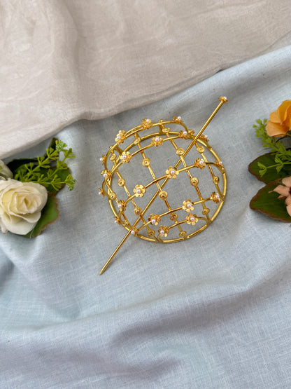 Hair bun, hair juda, hair jewellery, hair bun cage, kundan hair tie,