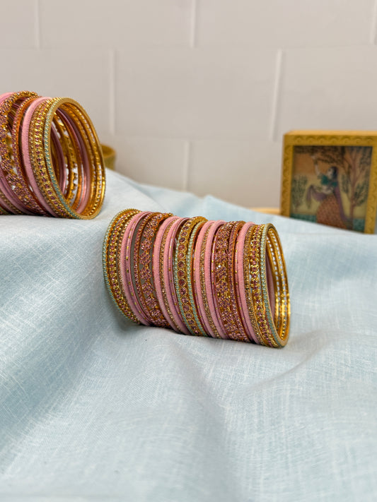 Pink and Copper Bridal Premium Bangle Set 5068 - Mahilas