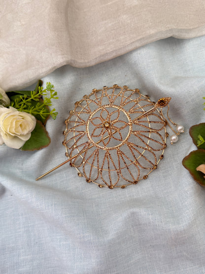 Hair bun, hair juda, hair jewellery, hair bun cage, kundan hair tie,