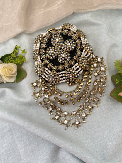 Hair bun, hair juda, hair jewellery, hair bun cage, kundan hair tie,