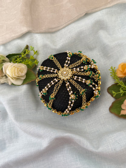 Hair bun, hair juda, hair jewellery, hair bun cage, kundan hair tie,