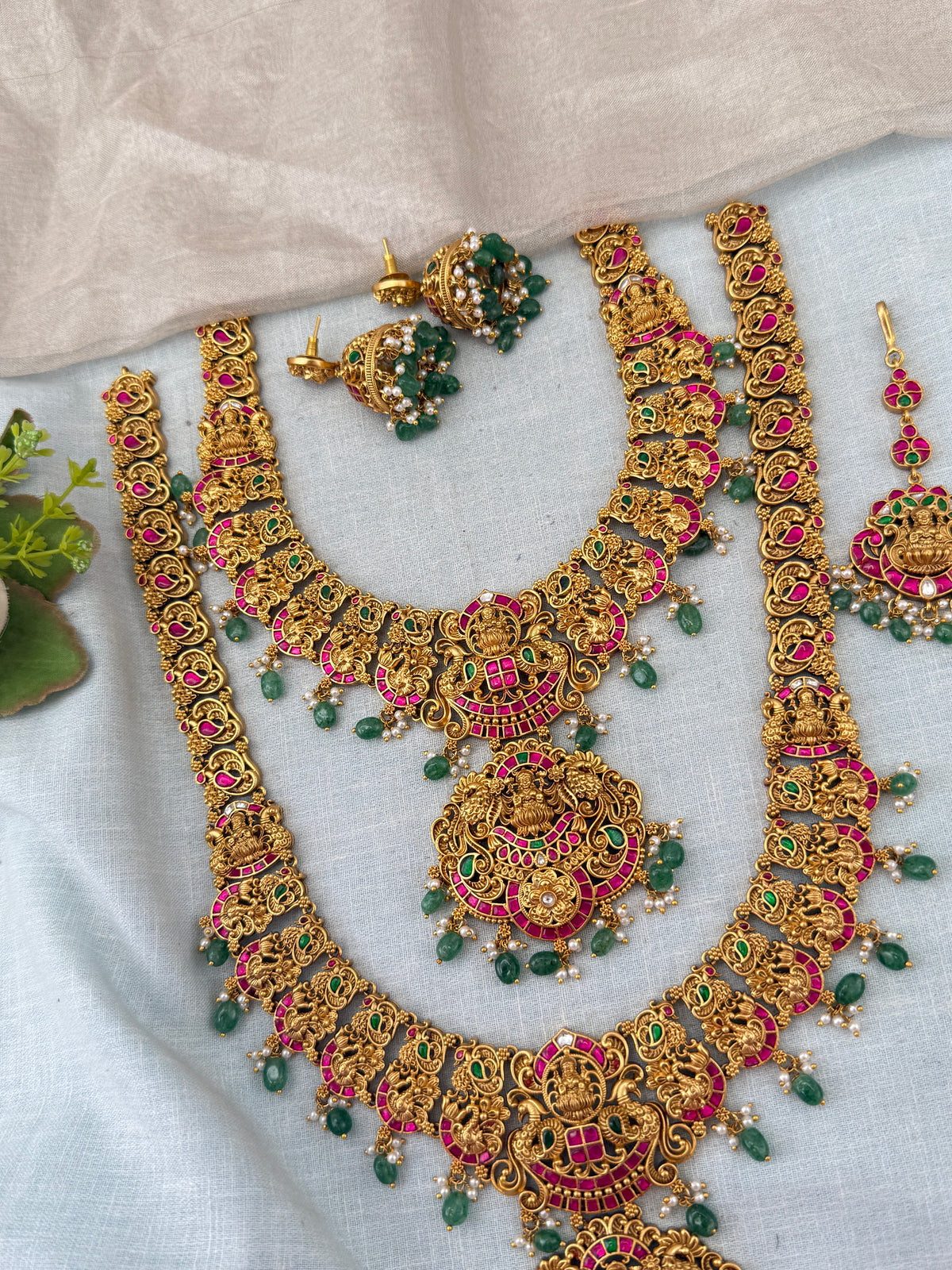 Antique Grand Jadau Lakshmi Peacock Full Bridal Necklace Set | 215