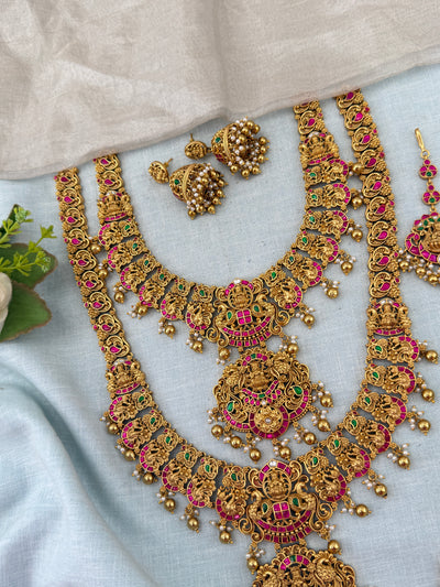 Antique Grand Jadau Lakshmi Peacock Full Bridal Necklace Set | 216