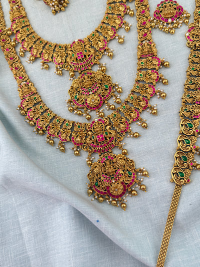 Antique Grand Jadau Lakshmi Peacock Full Bridal Necklace Set | 216