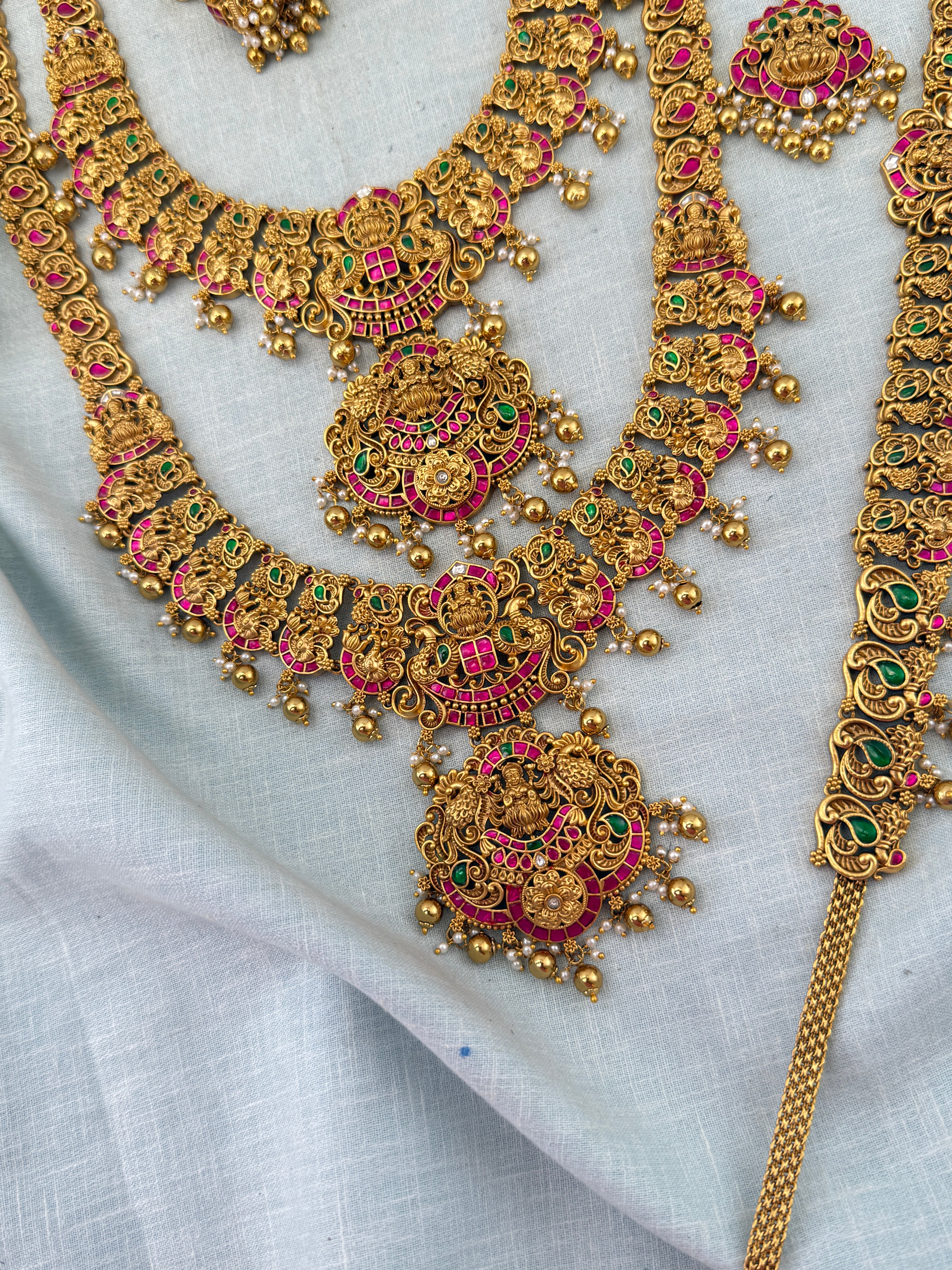 Antique Grand Jadau Lakshmi Peacock Full Bridal Necklace Set | 216