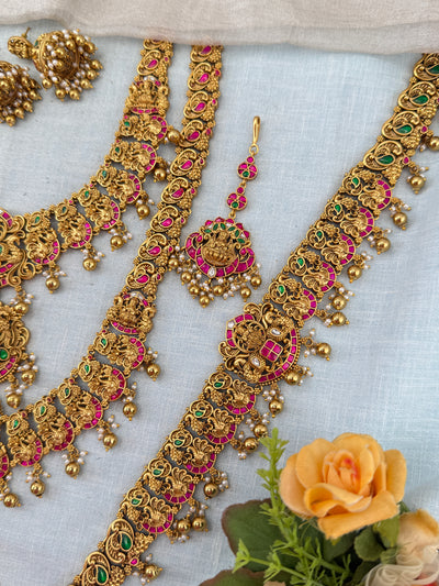 Antique Grand Jadau Lakshmi Peacock Full Bridal Necklace Set | 216