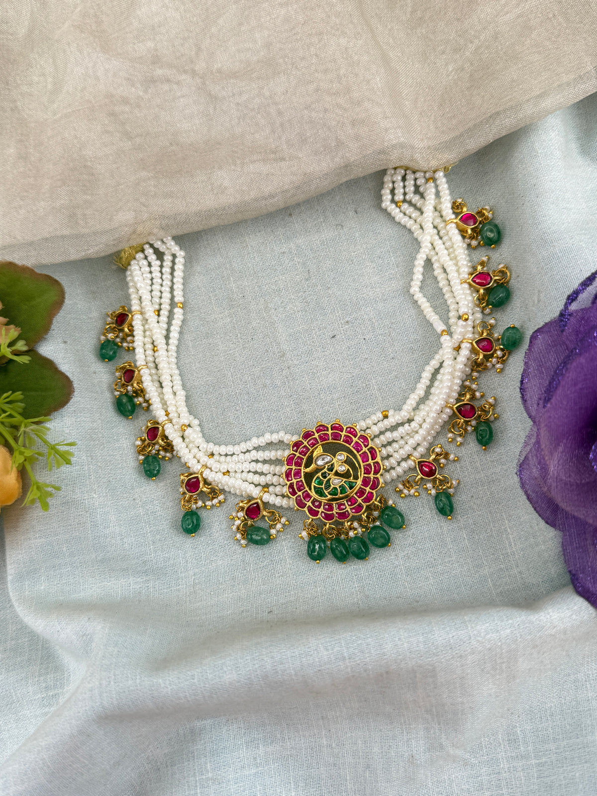 Jadau Kundan Premium Pearl Layered Choker Necklace  | 122