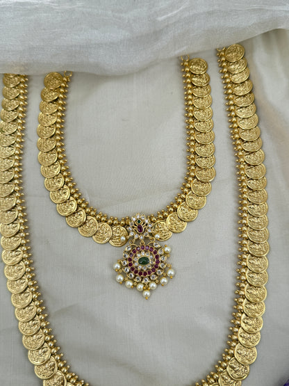 Luxurious Antique Kaasu Stone Pendant Necklace Set 0655