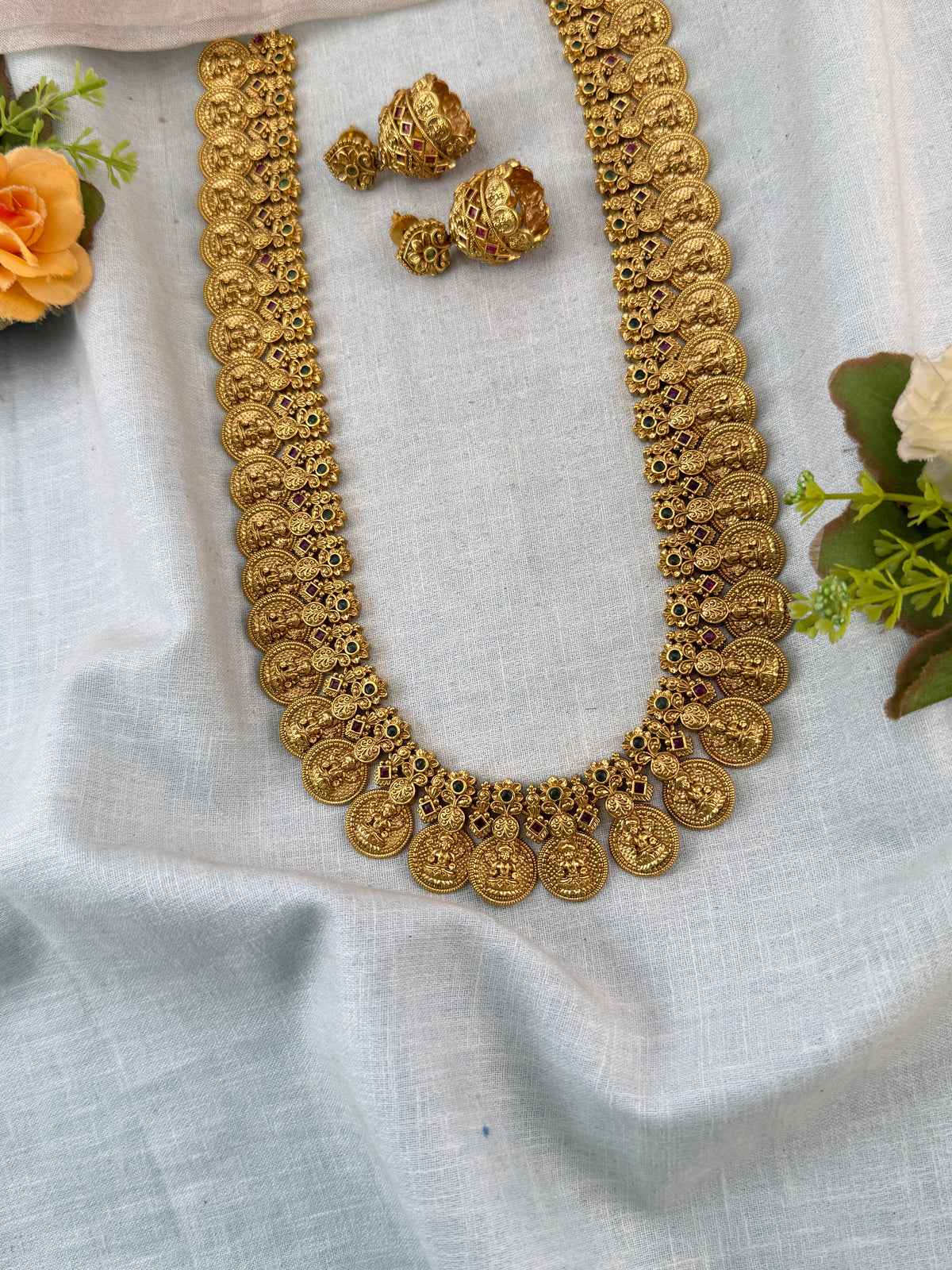 Gold Kaasu Lakshmi Necklace Long Set | 321
