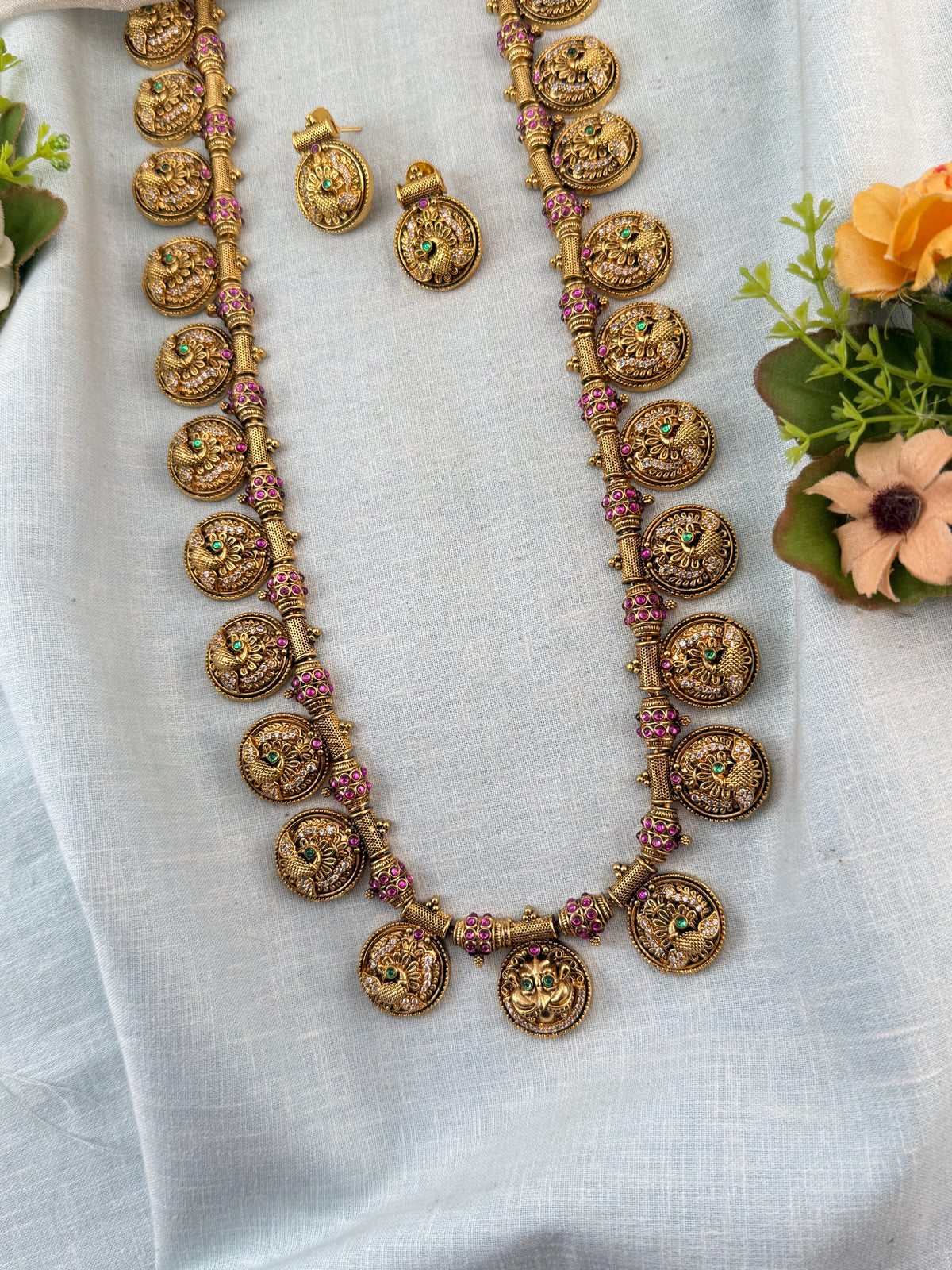 Jadau Peacock Bottumala Necklace Long Set | N0020