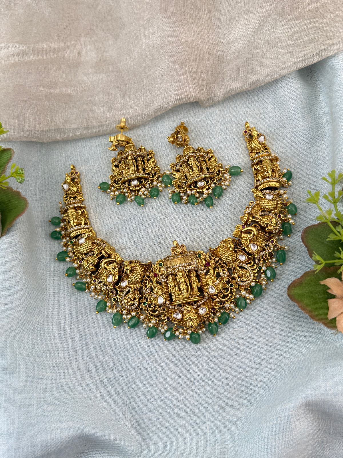 Jadau Kundan Necklace Ramparivar Set | N0112