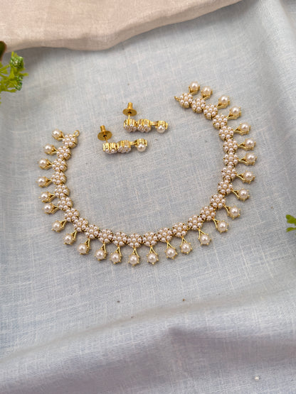 Royal Pearl Stone Short Necklace Set 689
