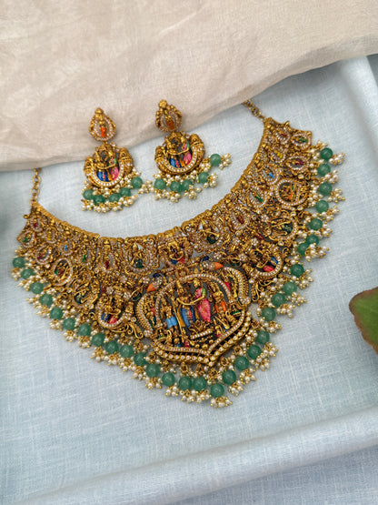 Luxurious Antique Srinivasa Kalyana Choker Necklace Set 0657