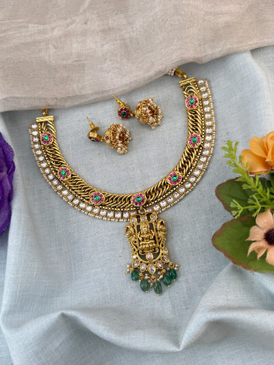 Jadau Kundan Necklace Jilebi Pendant Royal Short Set | N0037