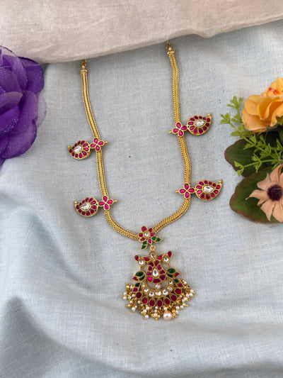 Jadau Necklace Gandaberunda Mango Chain Short Set | N0042