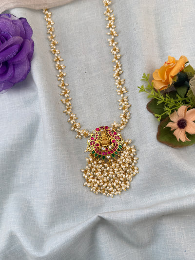 Jadau Necklace Rice Pearls Pendant Royal Short Set | N0044