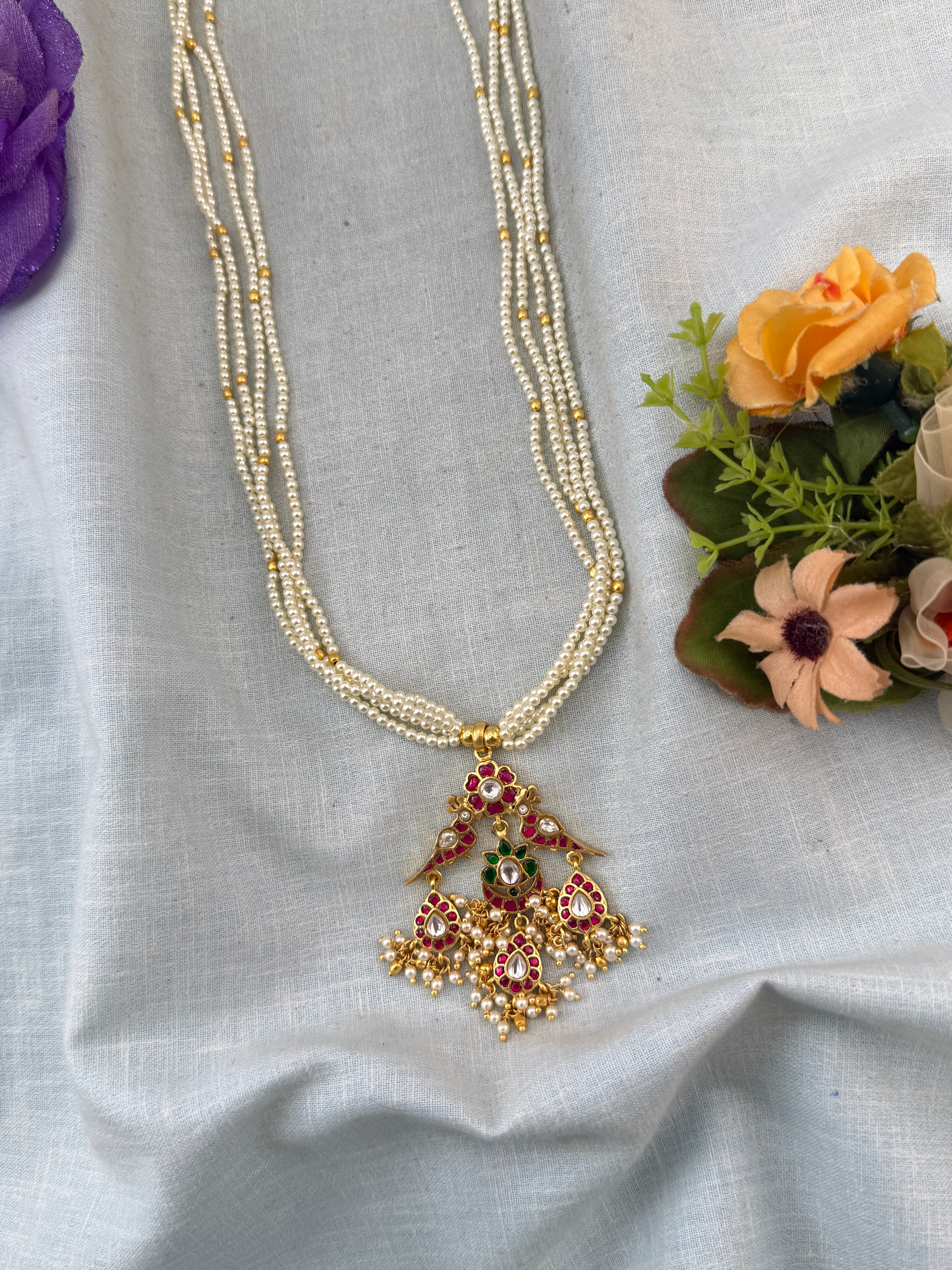 Jadau Necklace Layer Pearl Chain Set | C0002