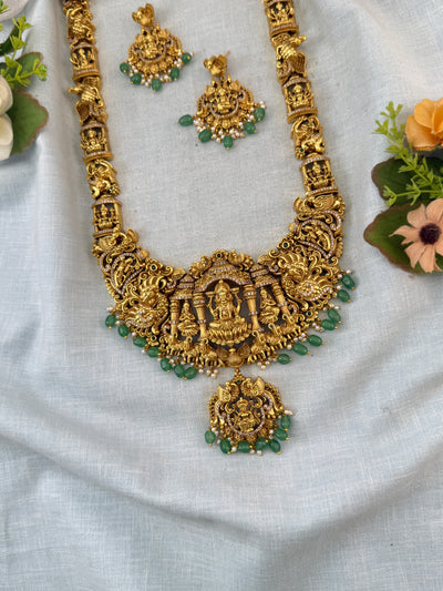 Antique Necklace Peacock Lakshmi Pendant Grand Long Set | N0087