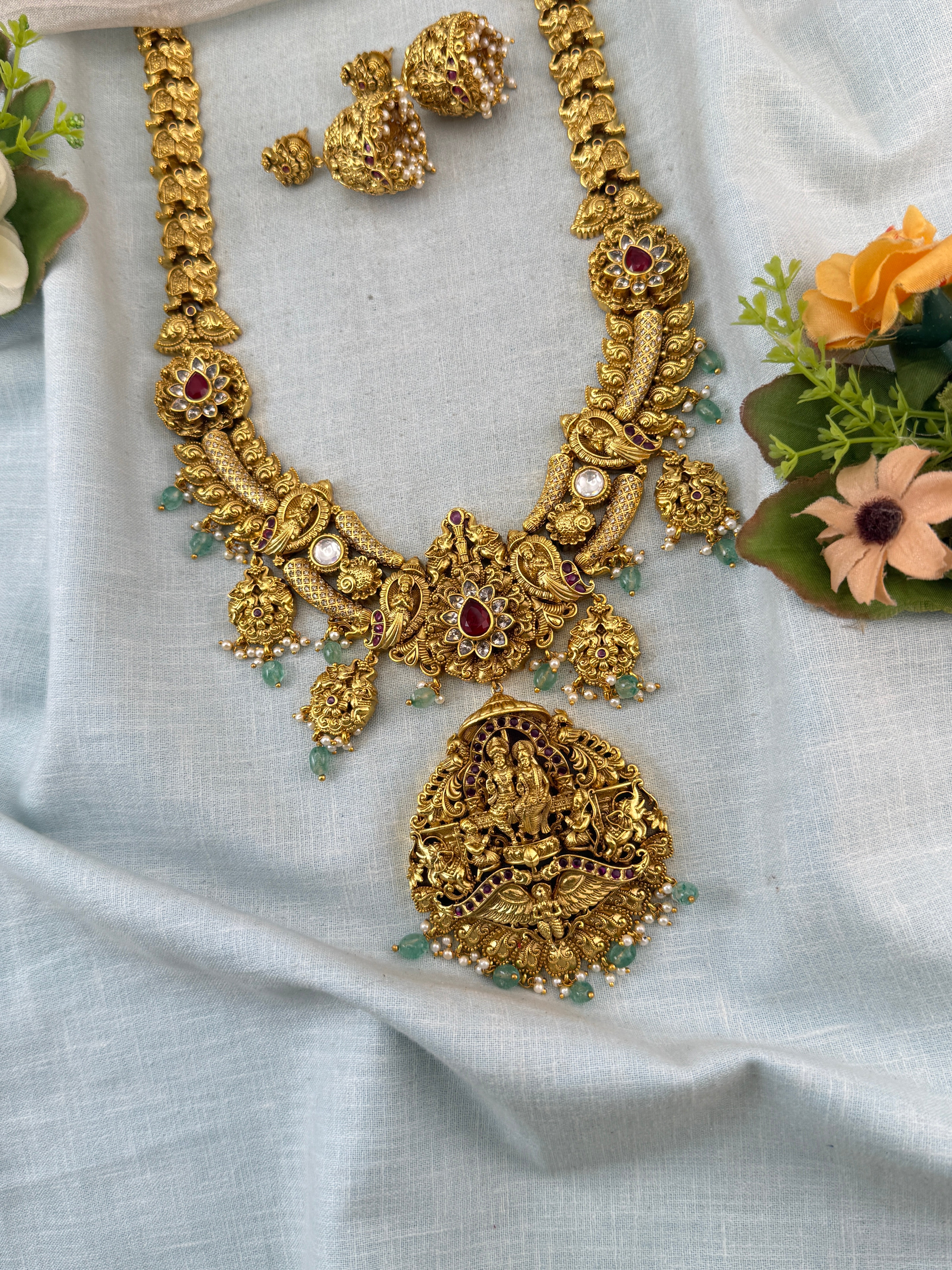 Antique Necklace Ram Sita Pendant Grand Long Set | N0114
