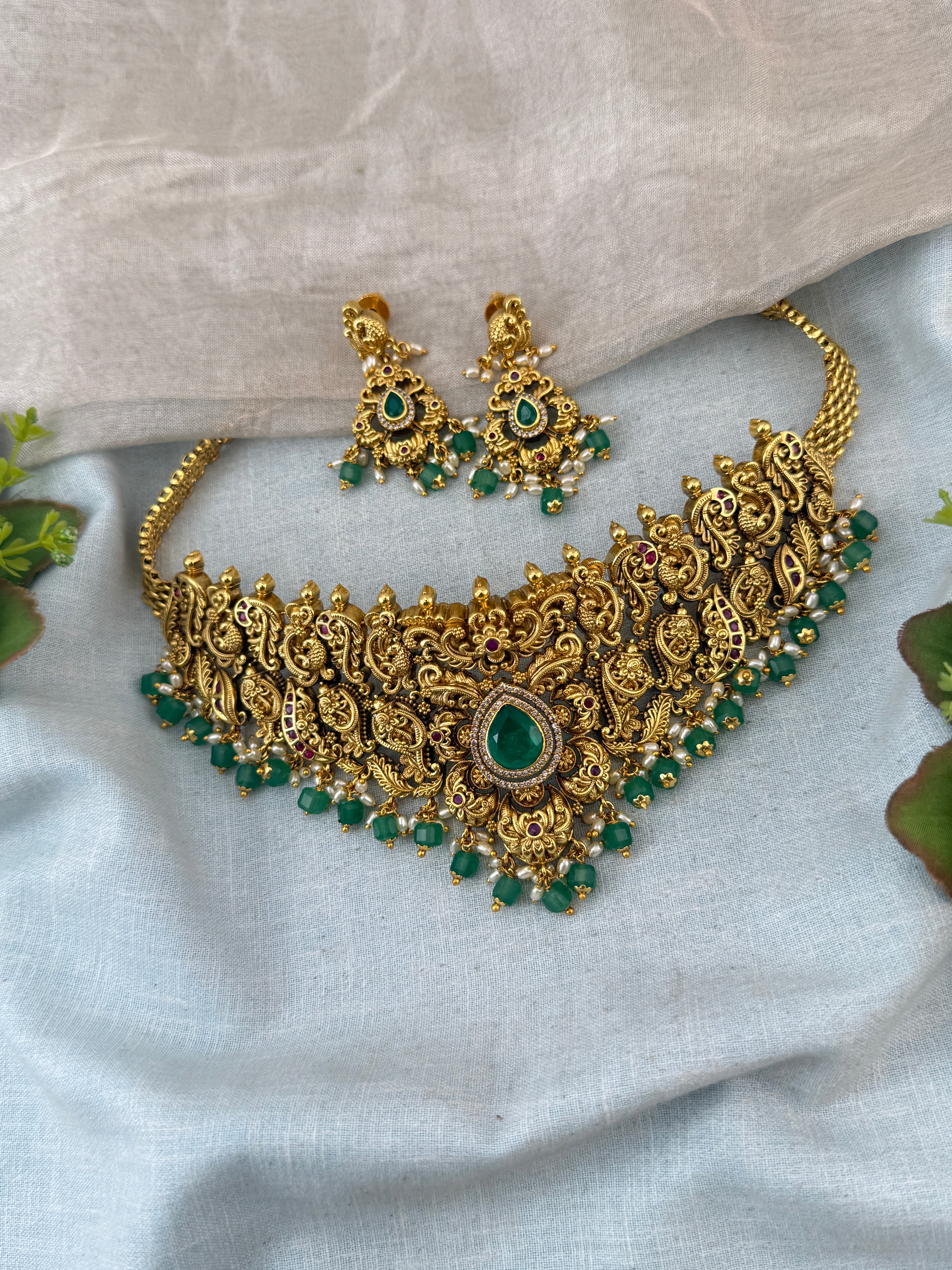 Antique Necklace Peacock Royal Choker Set | N0109