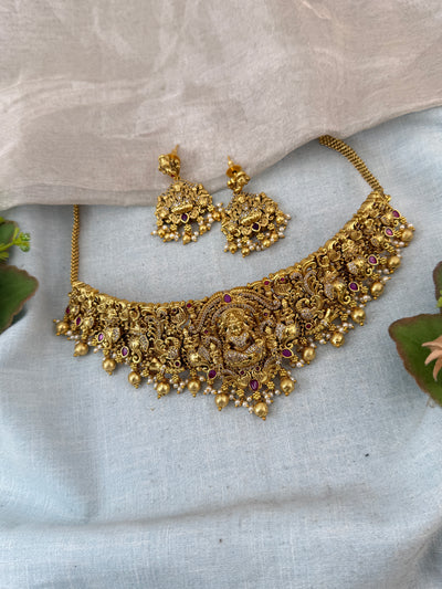 Antique Necklace Peacock Lakshmi Royal Choker Set | N0106
