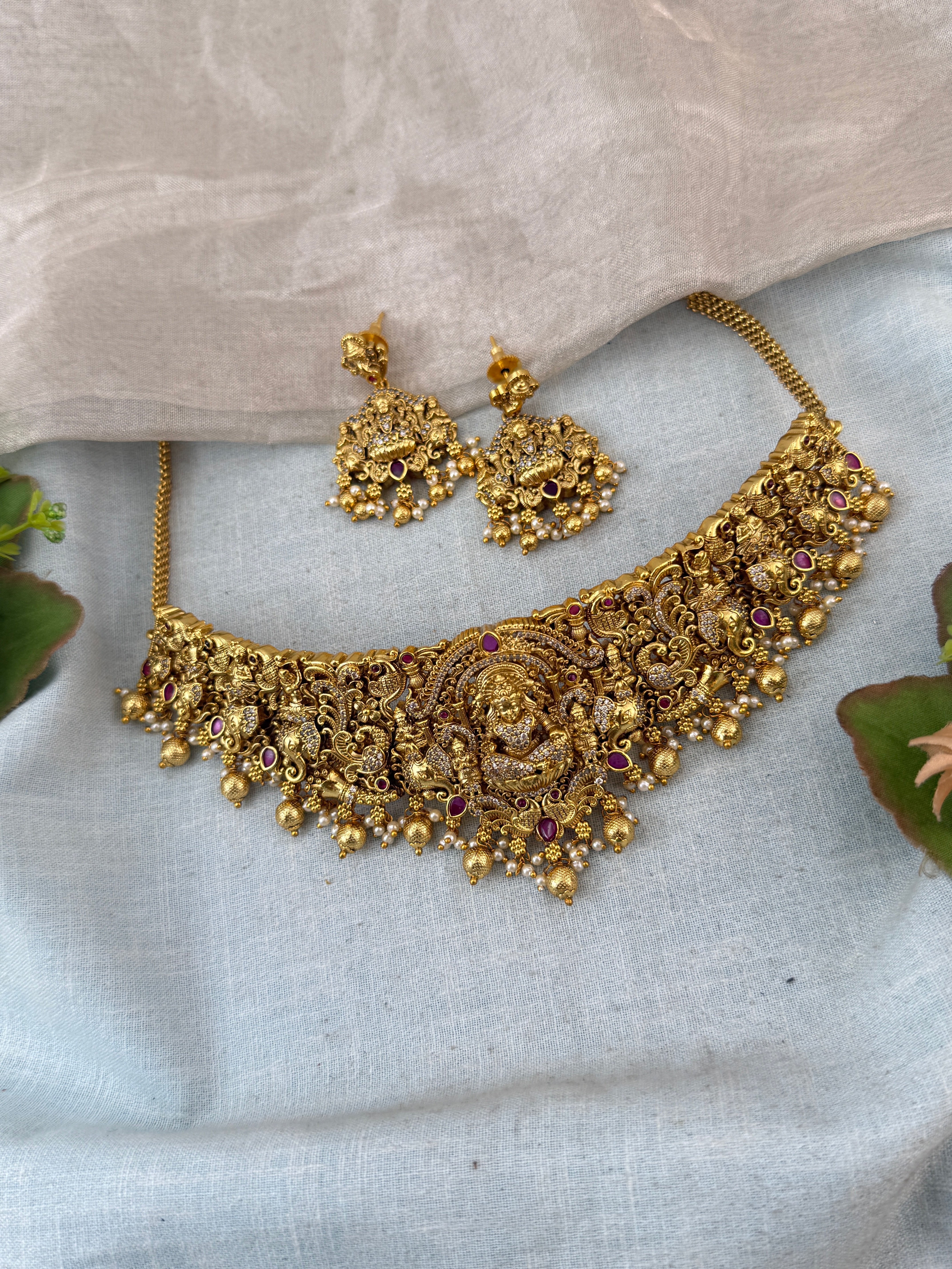 Antique Necklace Peacock Lakshmi Royal Choker Set | N0106