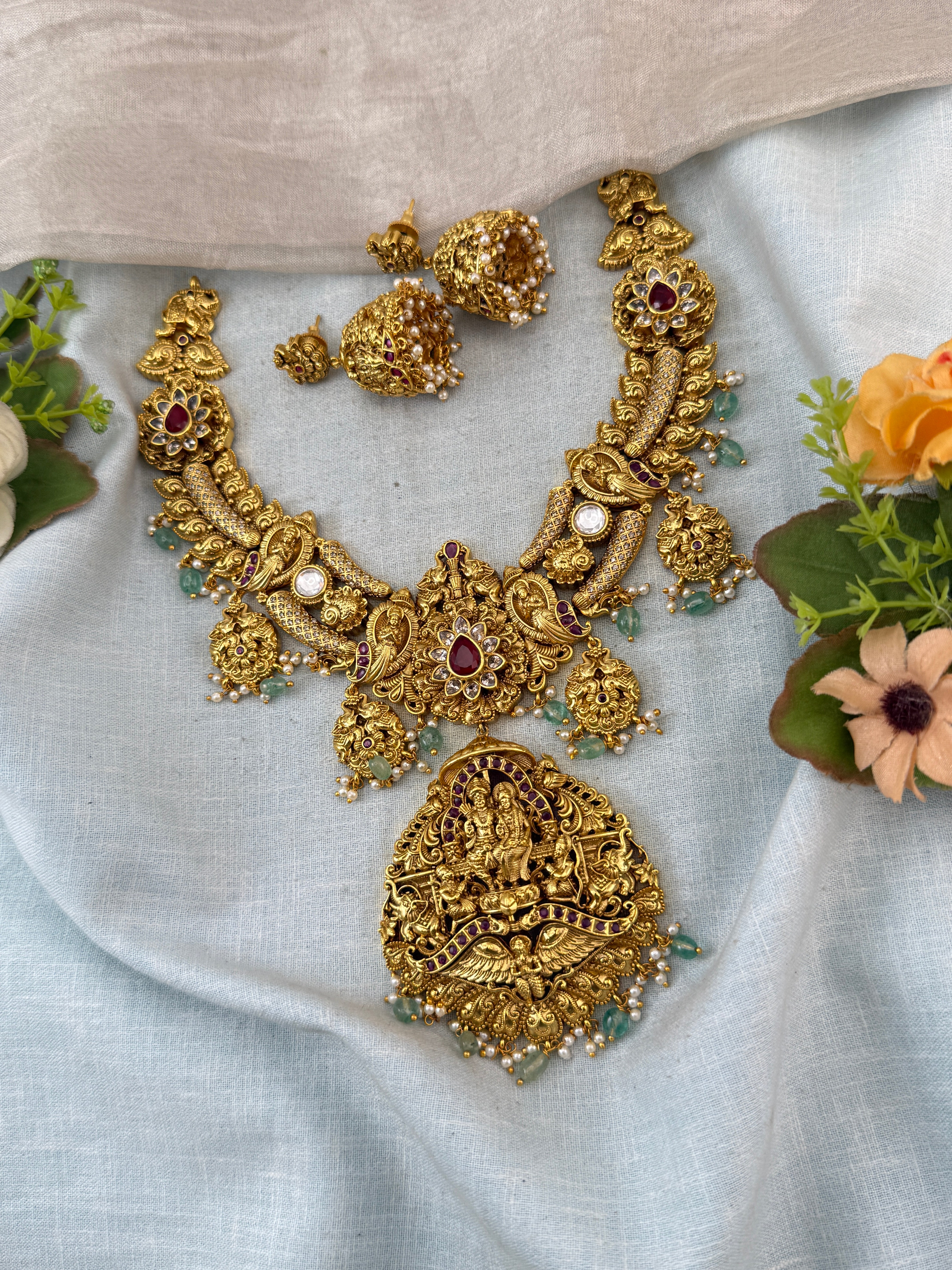 Antique Necklace Ram Sita Pendant Grand Short Set | N0117