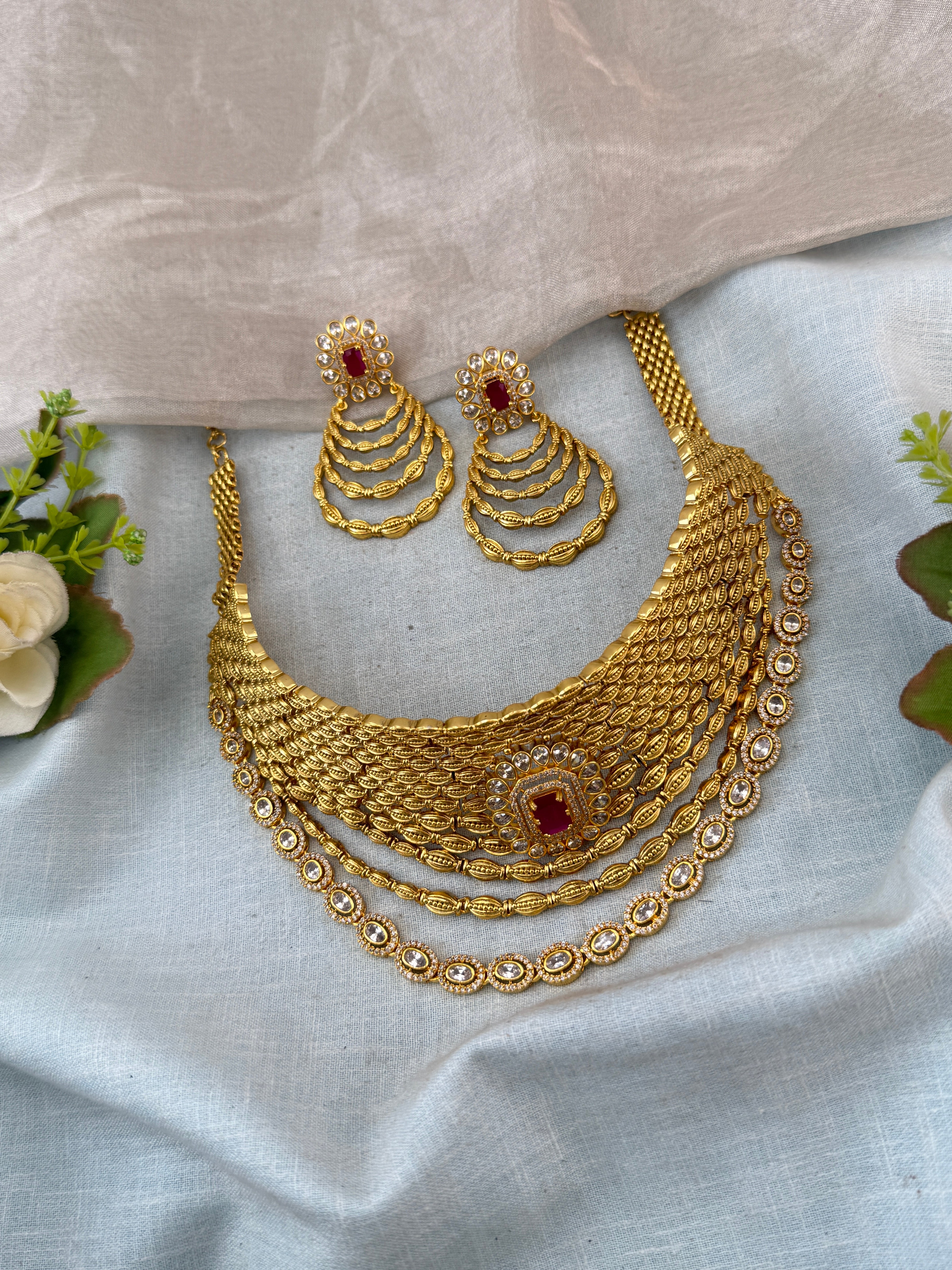 Antique Necklace Kundan Stone Royal Choker Set | N0091
