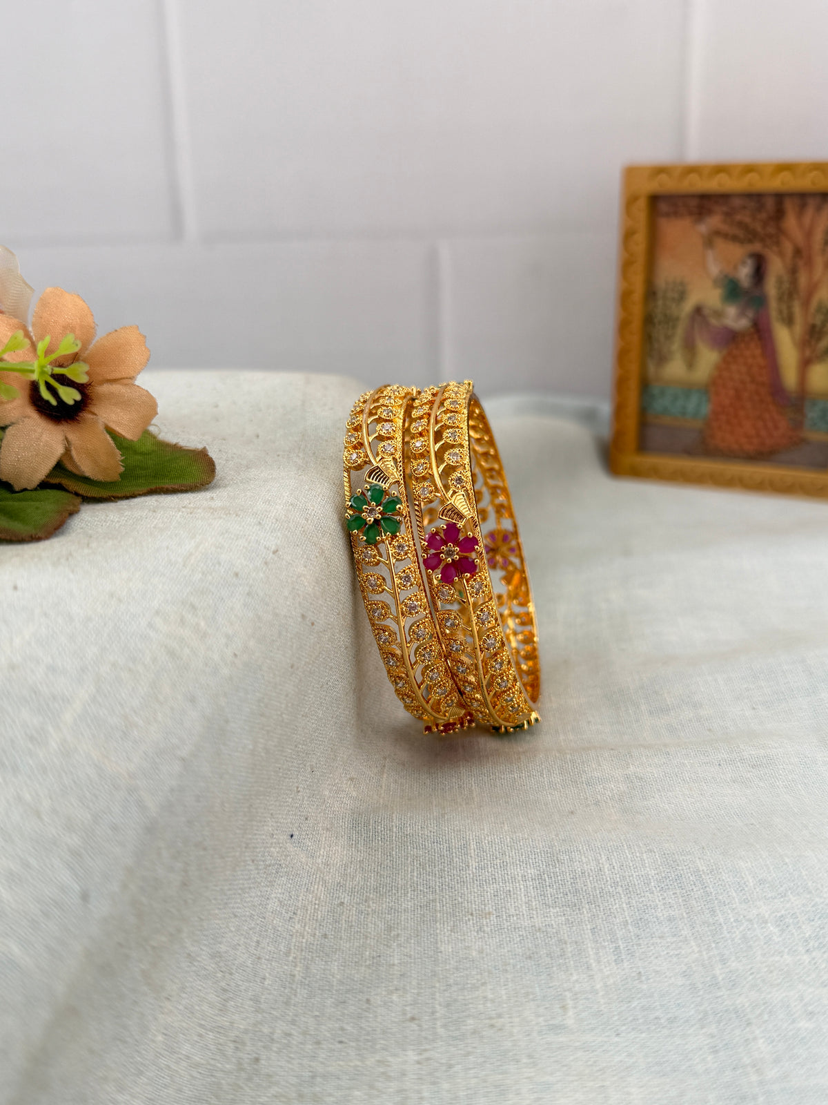 Antique temple style bridal bangles for women by Mahila