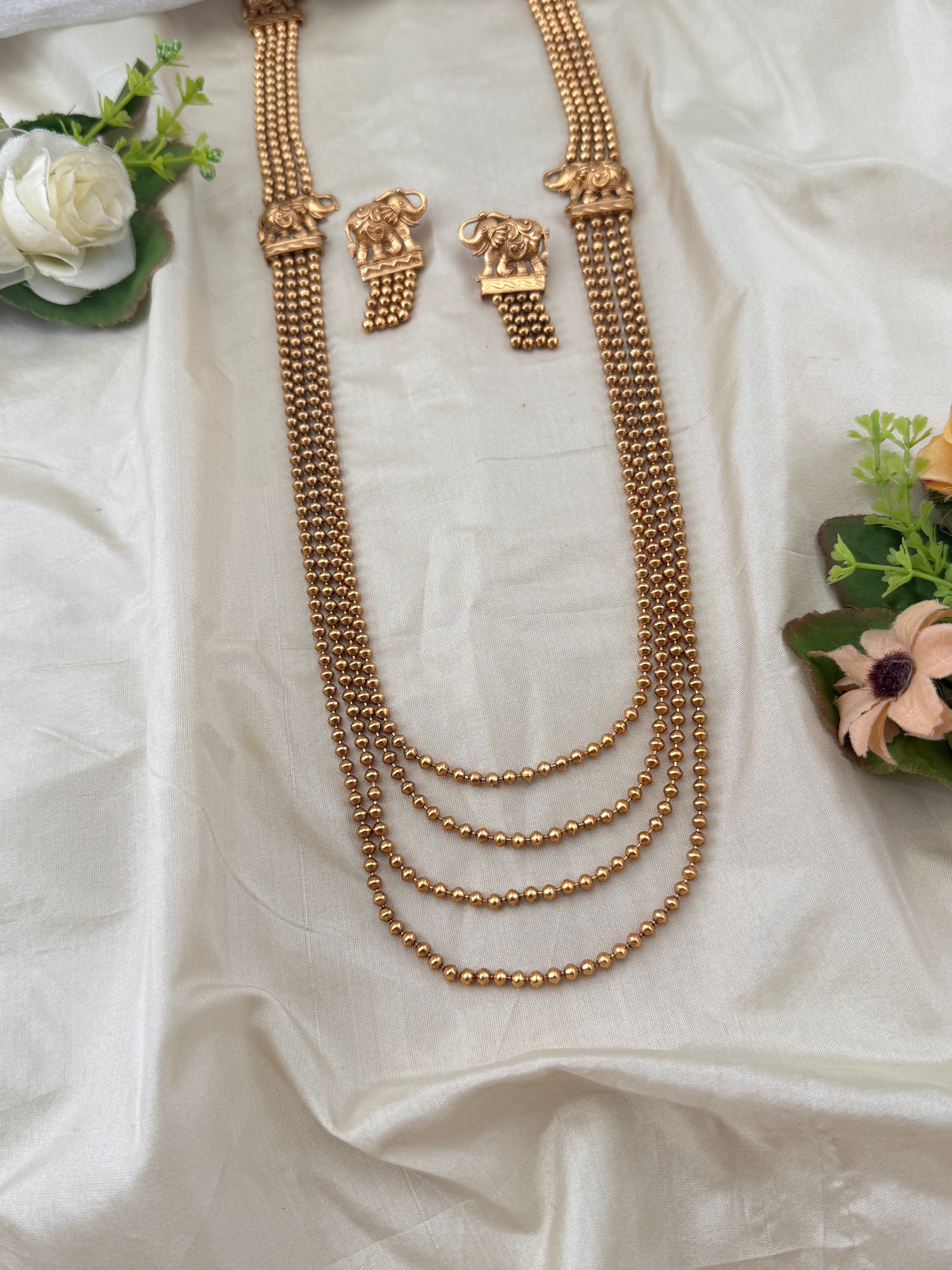 Antique Elephant Layered Long Necklace Set | No210