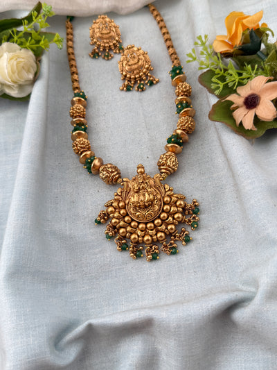 Antique Lotus Lakshmi Pendant Necklace Set | No237