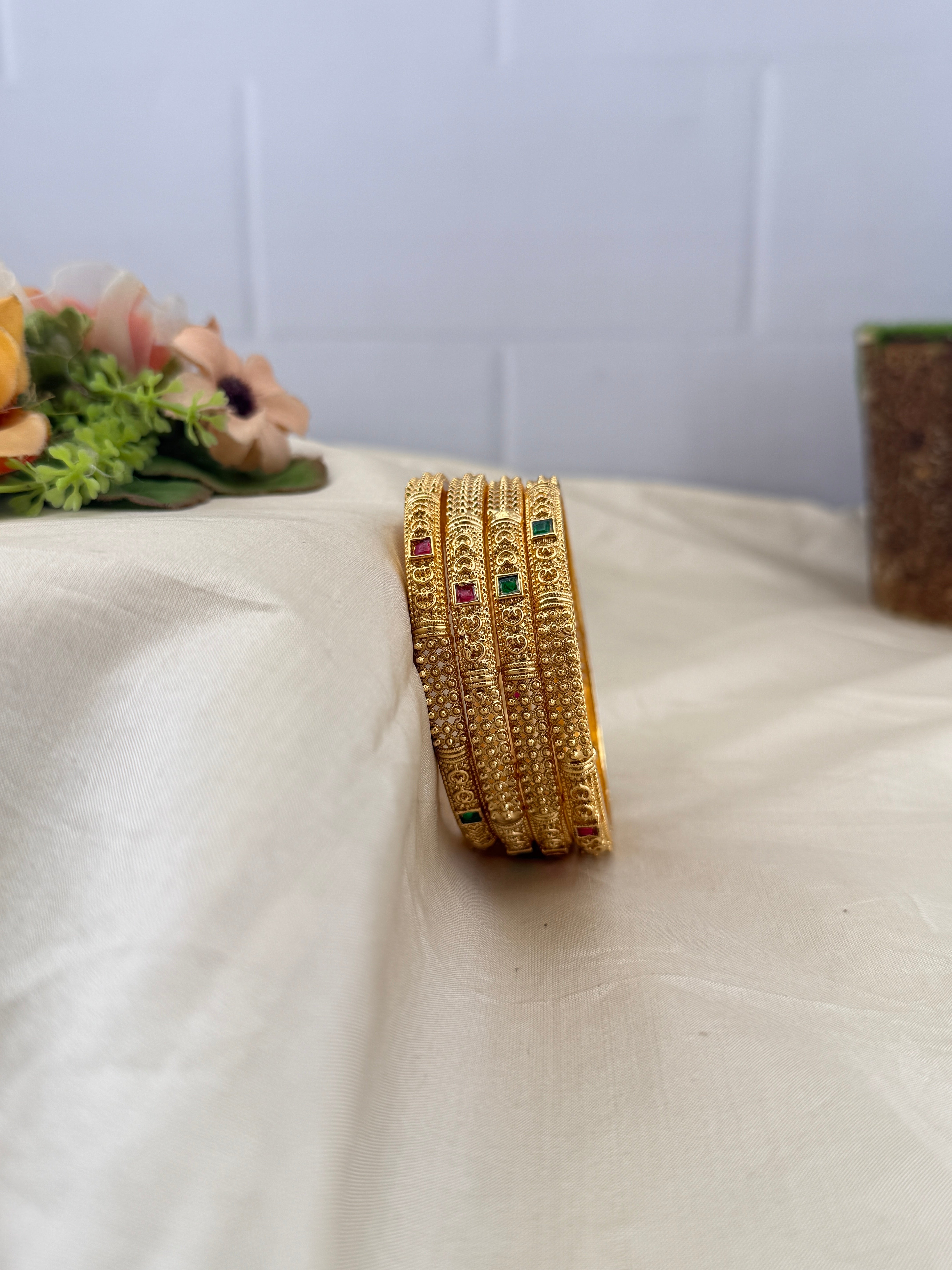 Antique temple style bridal bangles for women by Mahila