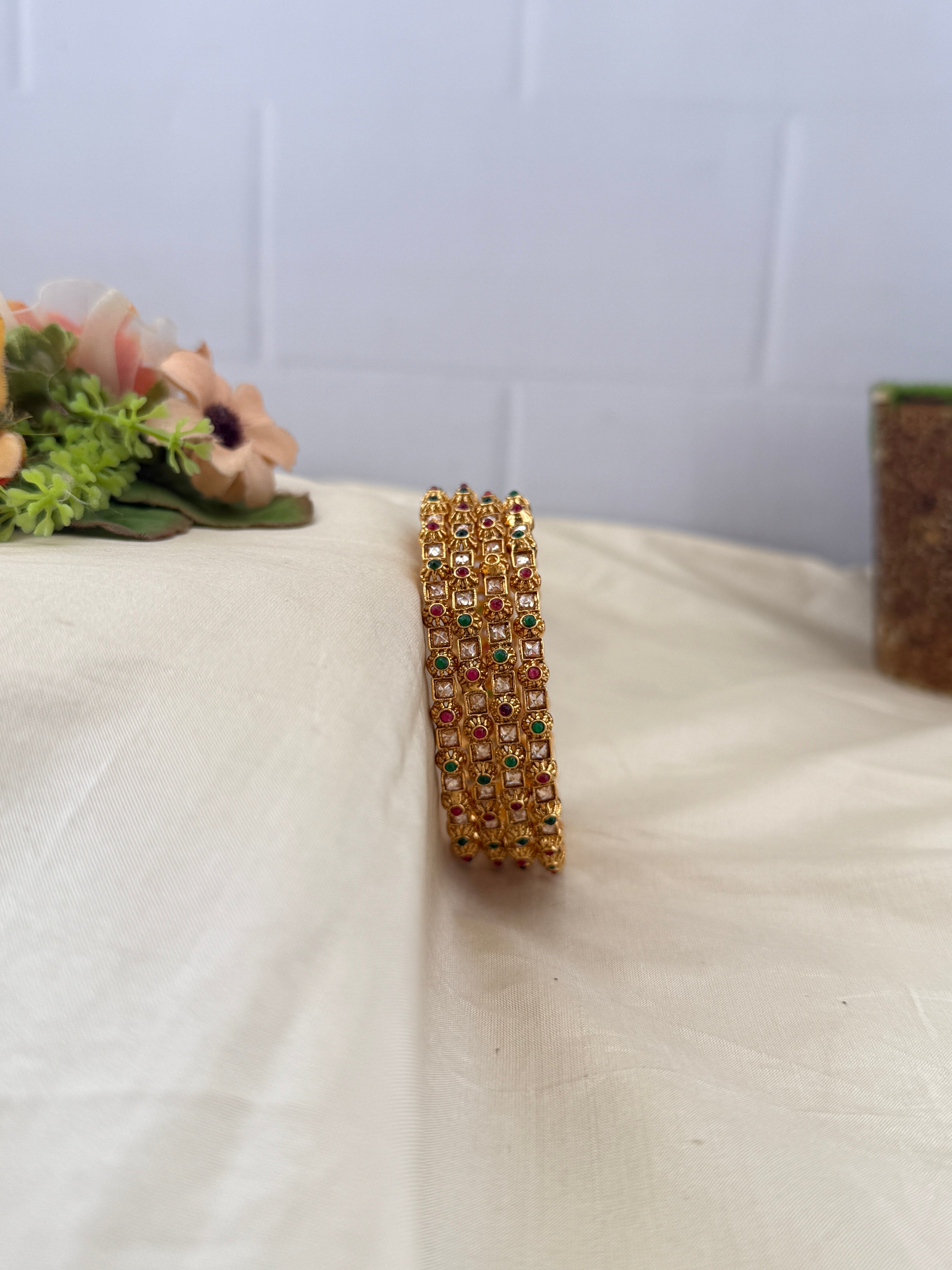 Antique temple style bridal bangles for women by Mahila