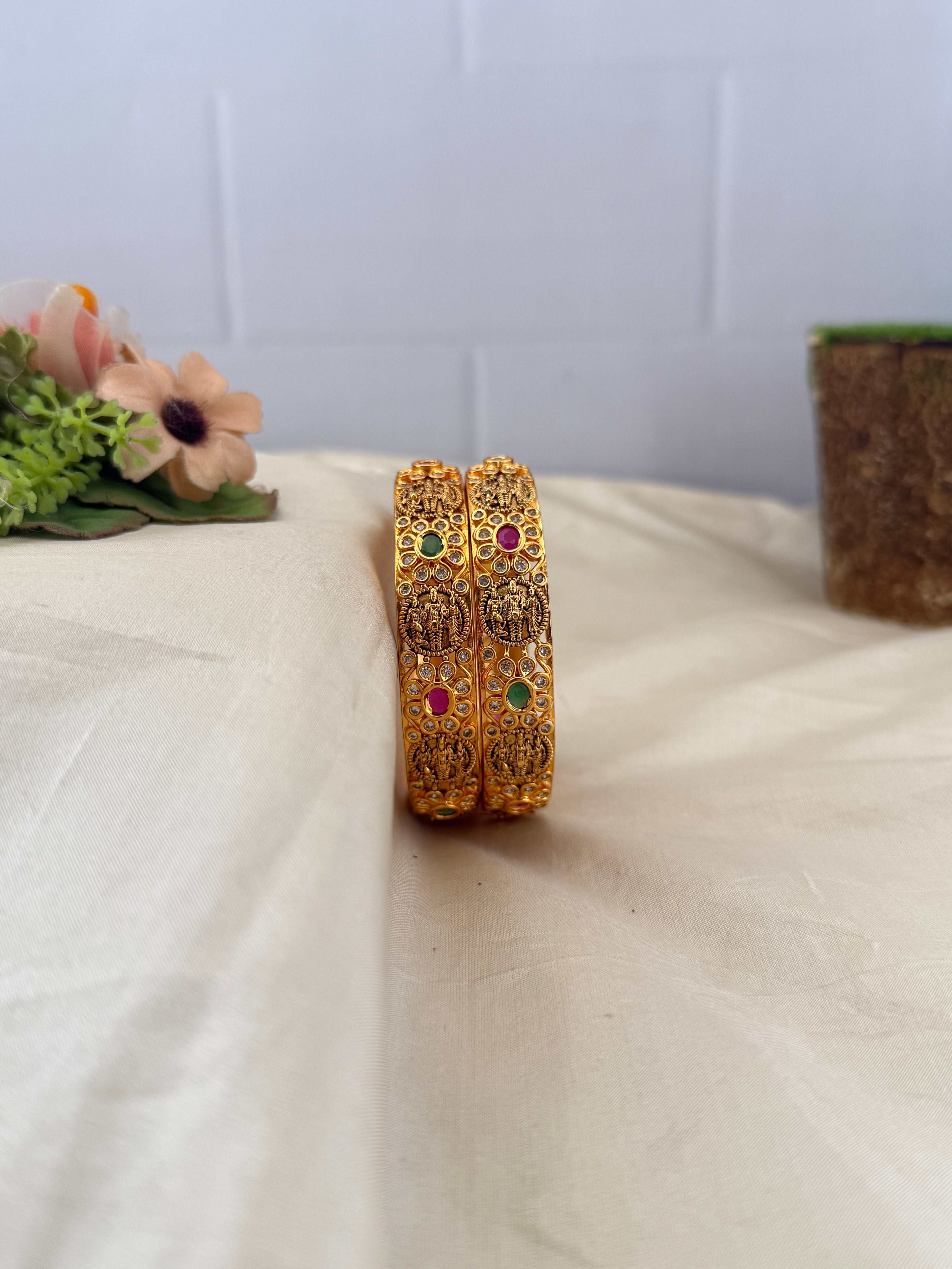 Antique temple style bridal bangles for women by Mahila