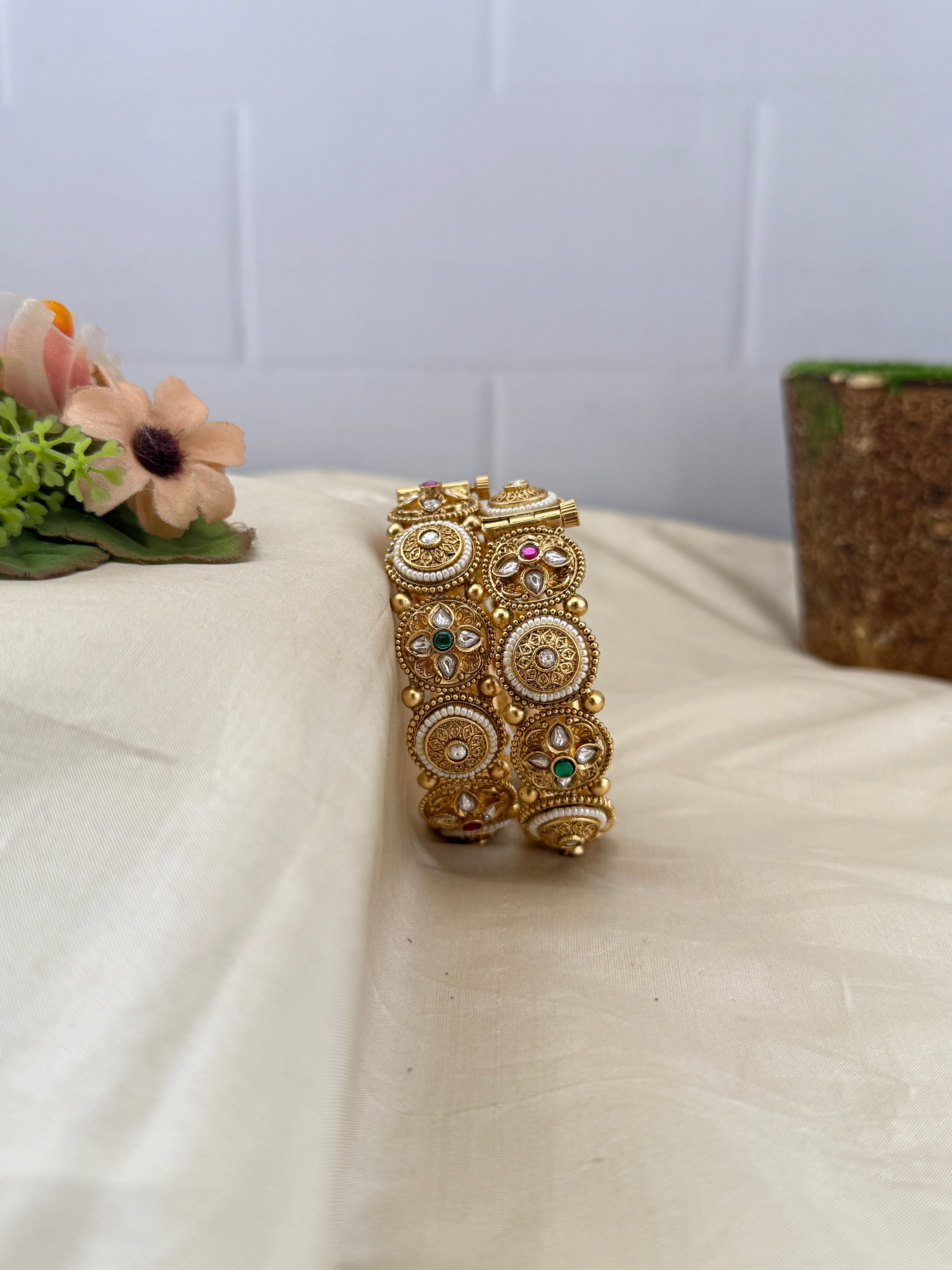 Antique temple style bridal bangles for women by Mahila