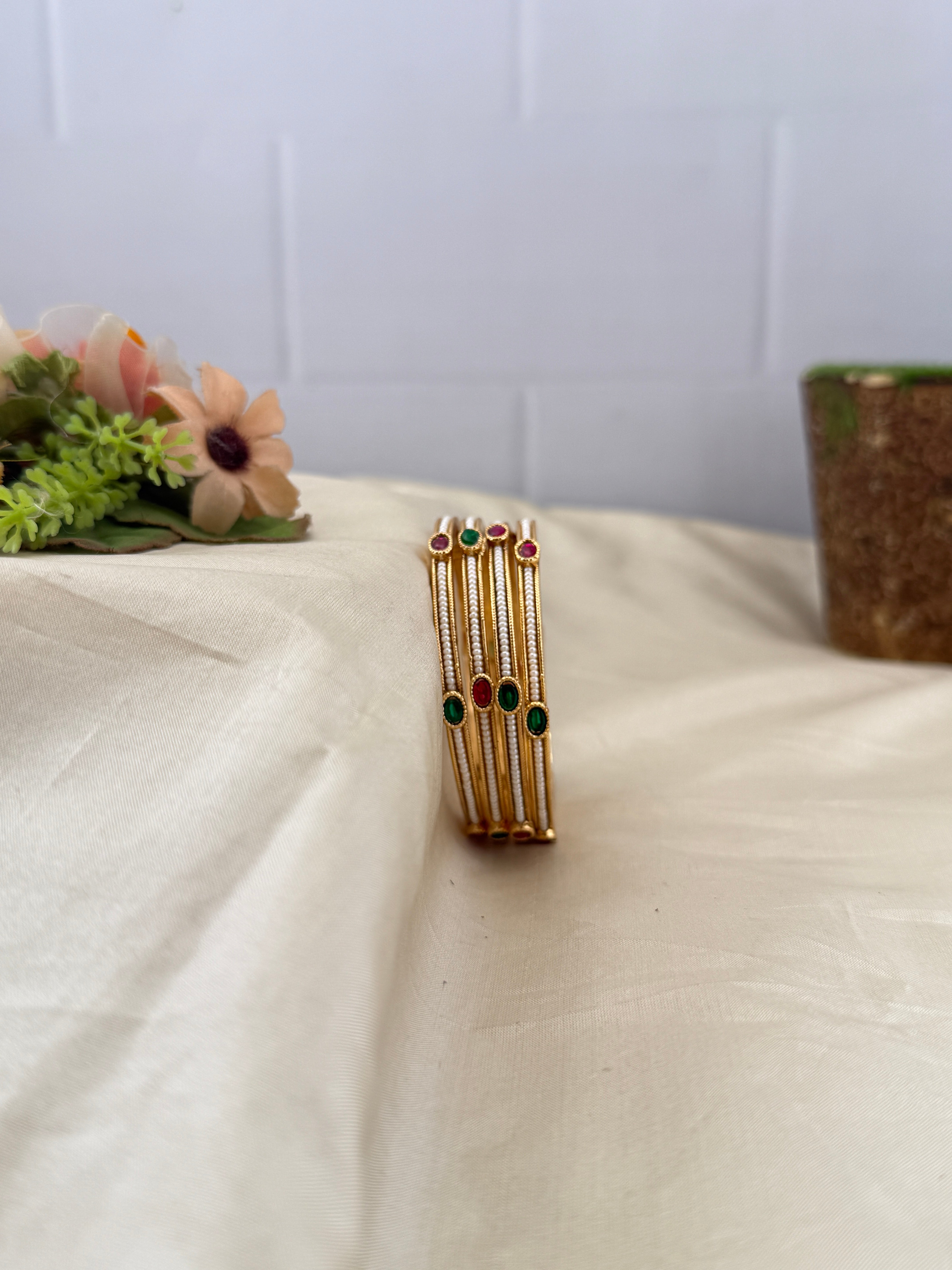Antique temple style bridal bangles for women by Mahila