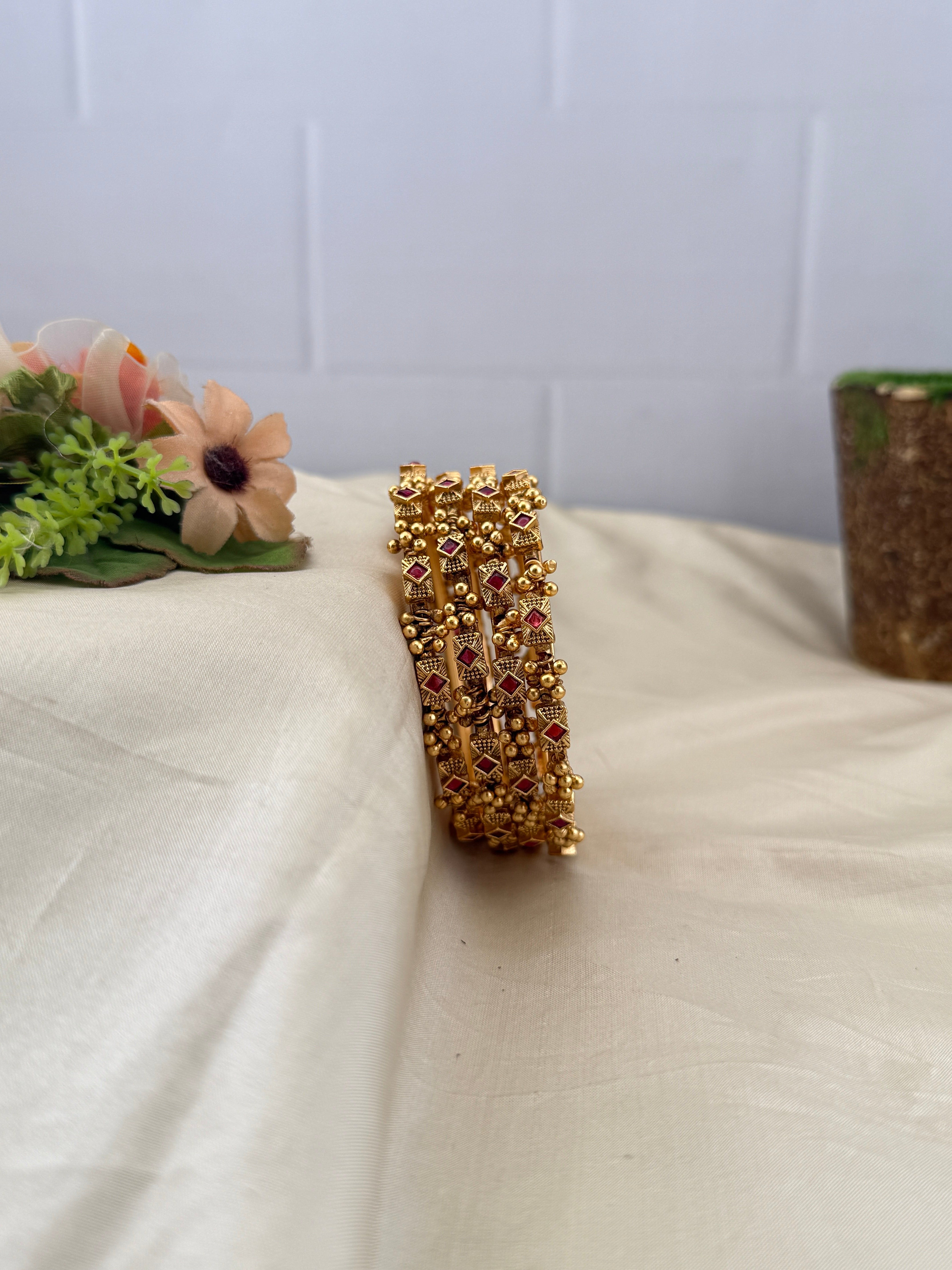 Antique temple style bridal bangles for women by Mahila