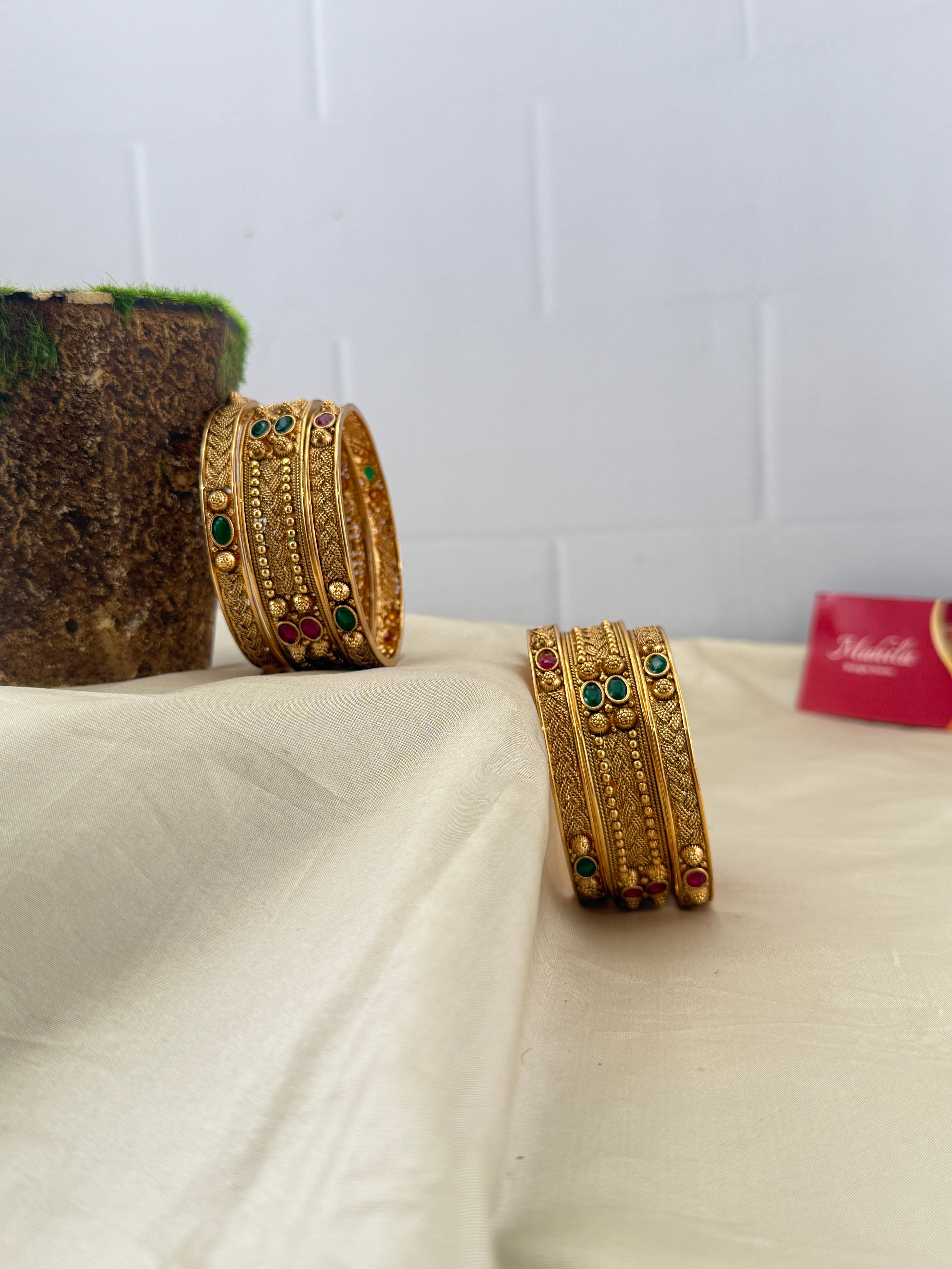 Antique temple style bridal bangles for women by Mahila