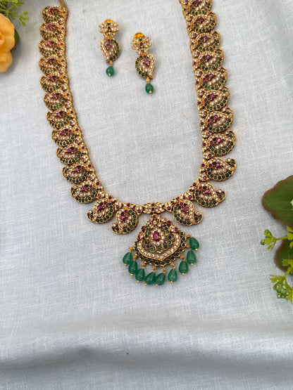 Luxurious Antique Mango Pendant Long Necklace Set 0770