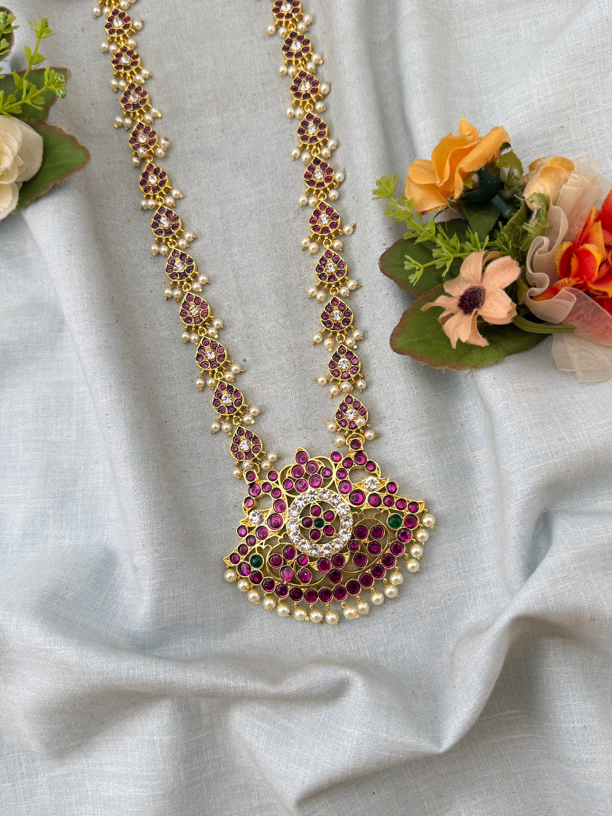 Bharatnatyam Classical Long Necklace Temple in Pure Premium Brass | T0052