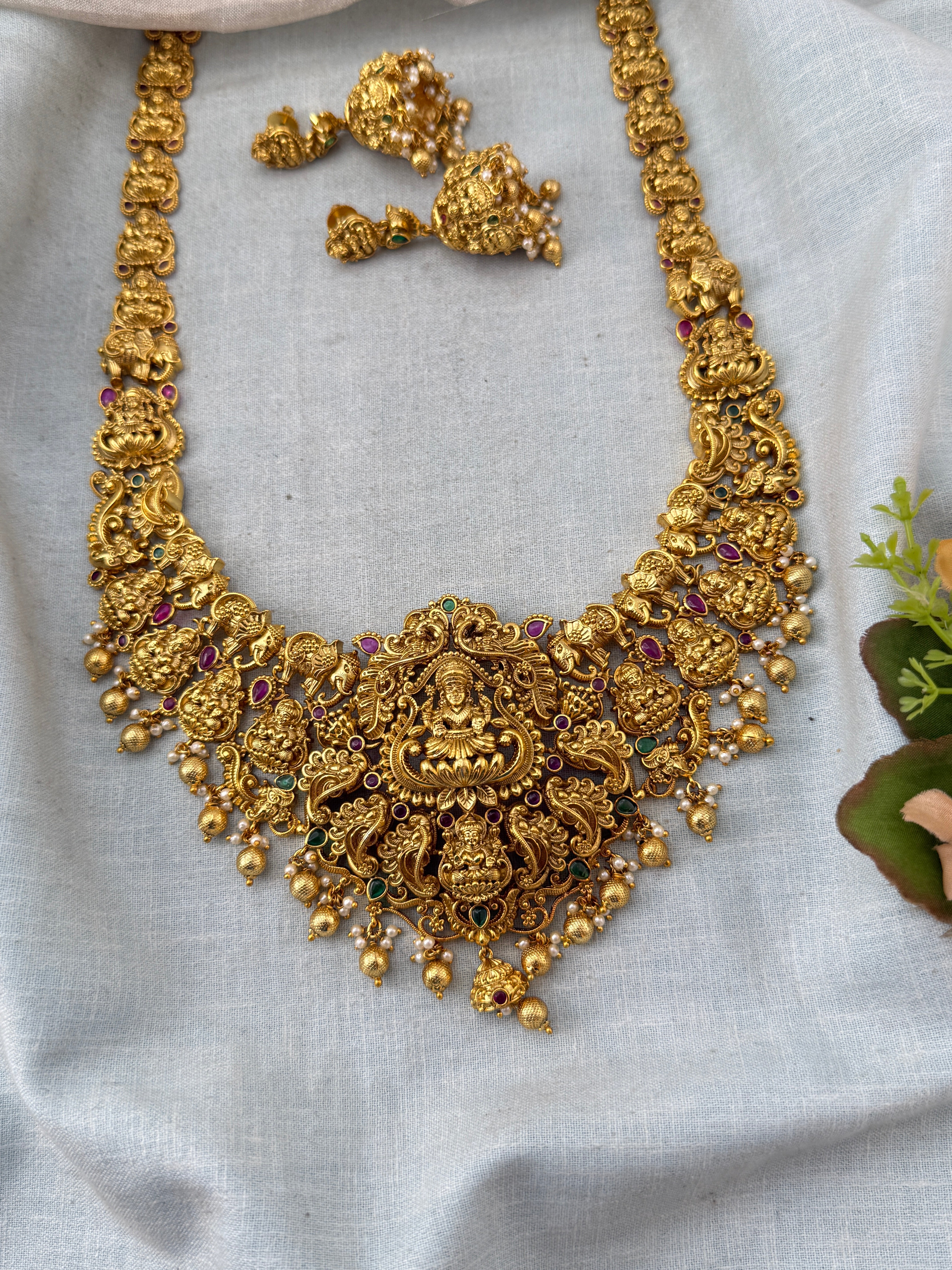 Antique Grand Gaja Lakshmi Long Necklace Set | N0267