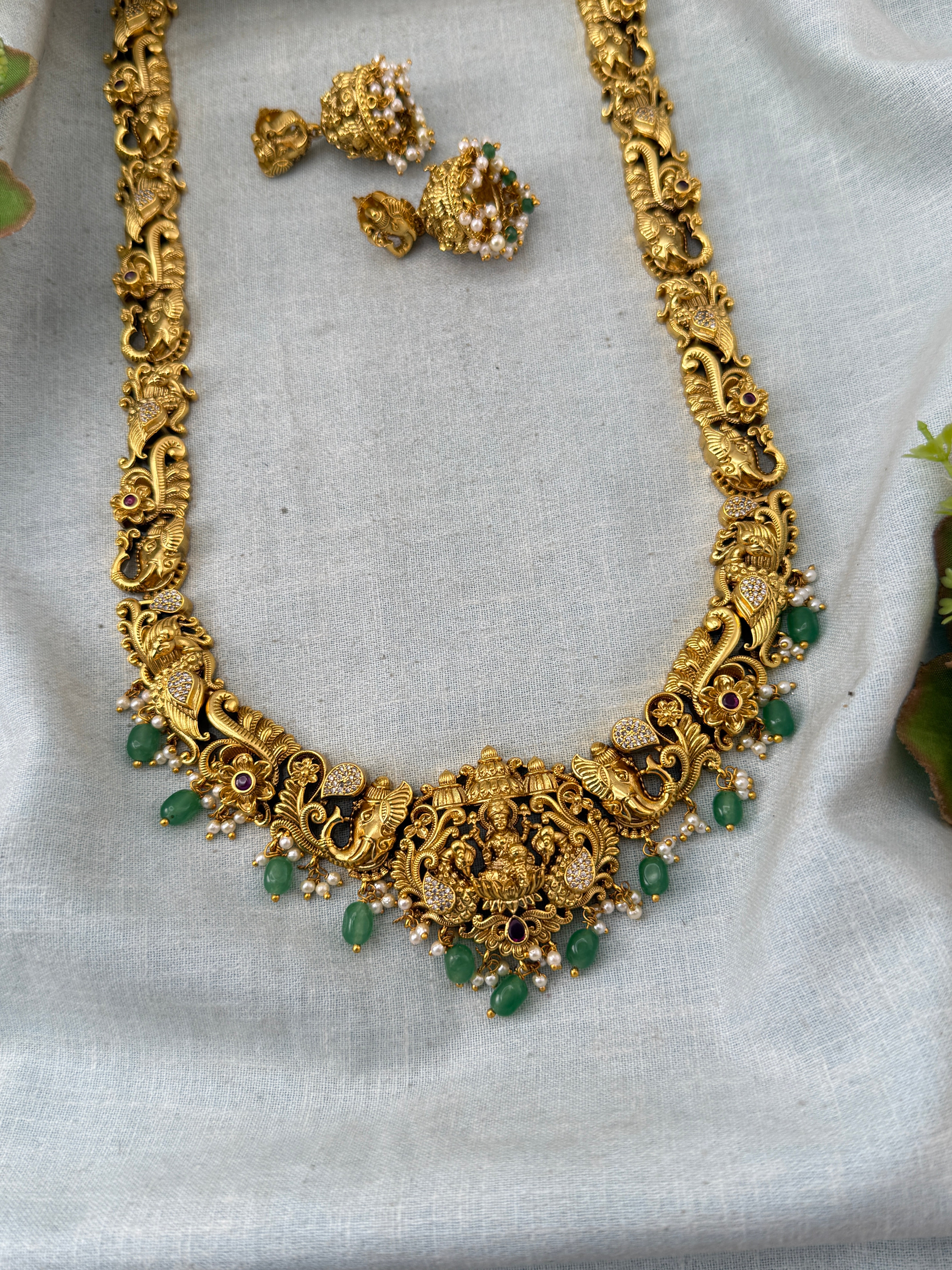 Antique Grand Gaja Lakshmi Long Necklace Set | N0263