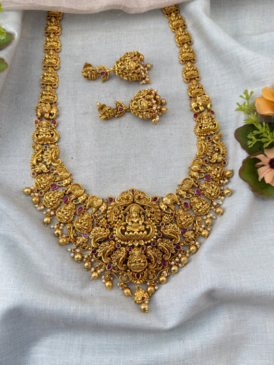 Antique Grand Gaja Lakshmi Long Necklace Set | N0271