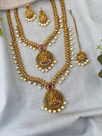 Antique Semi Bridal Lakshmi Pendant  Necklace Set Combo | N0343